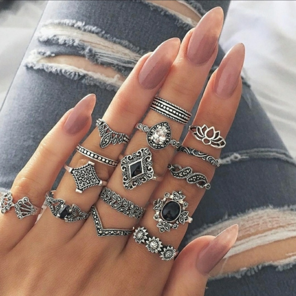 15pc Silver Toned Bohemian Joint and Knuckle Rings
